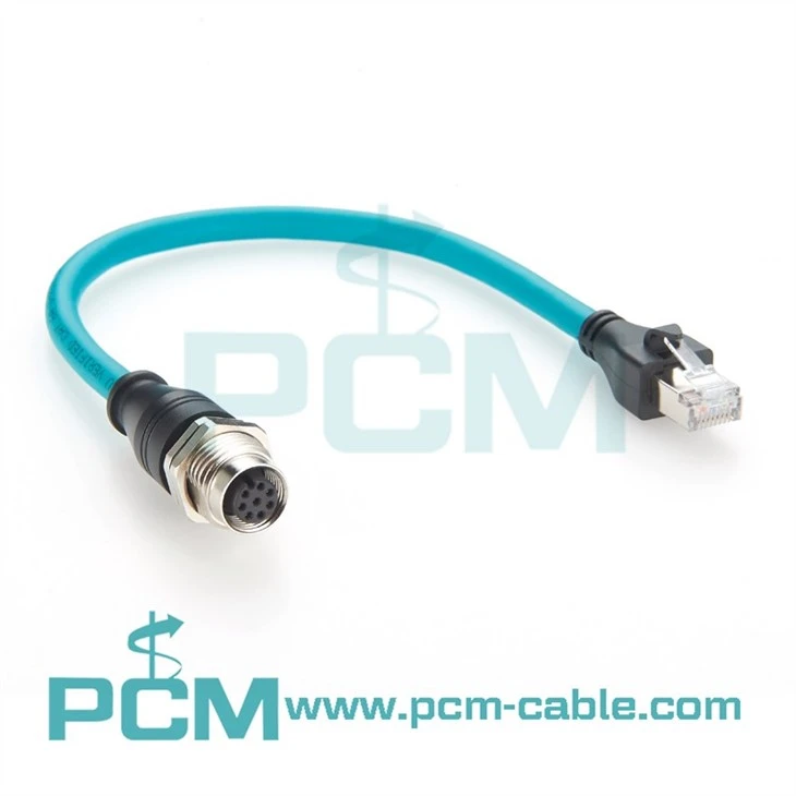 Industrial M12 A-Code 8-Pin Female to RJ45 Male Cable
