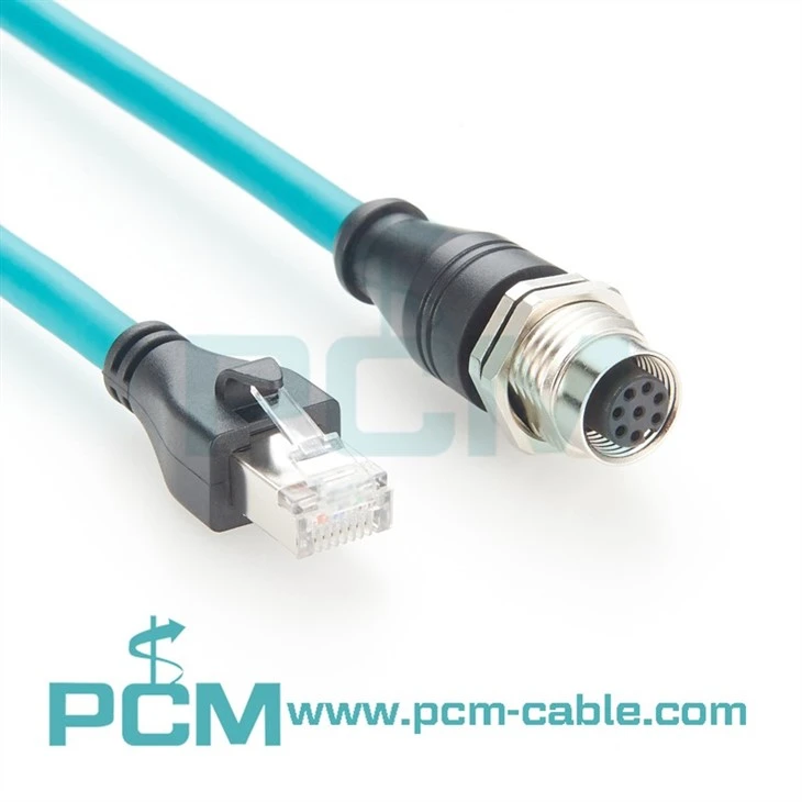 M12 A Code 8 Pin to RJ45 panel mount cable